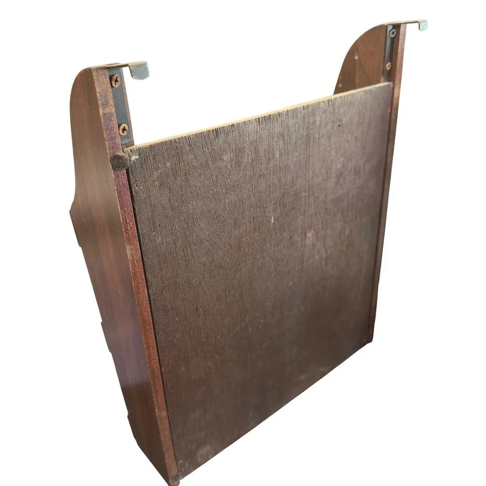 Vintage Wood Wall Mount Mail Sorter Magazine Rack Brown Mid Century 12in